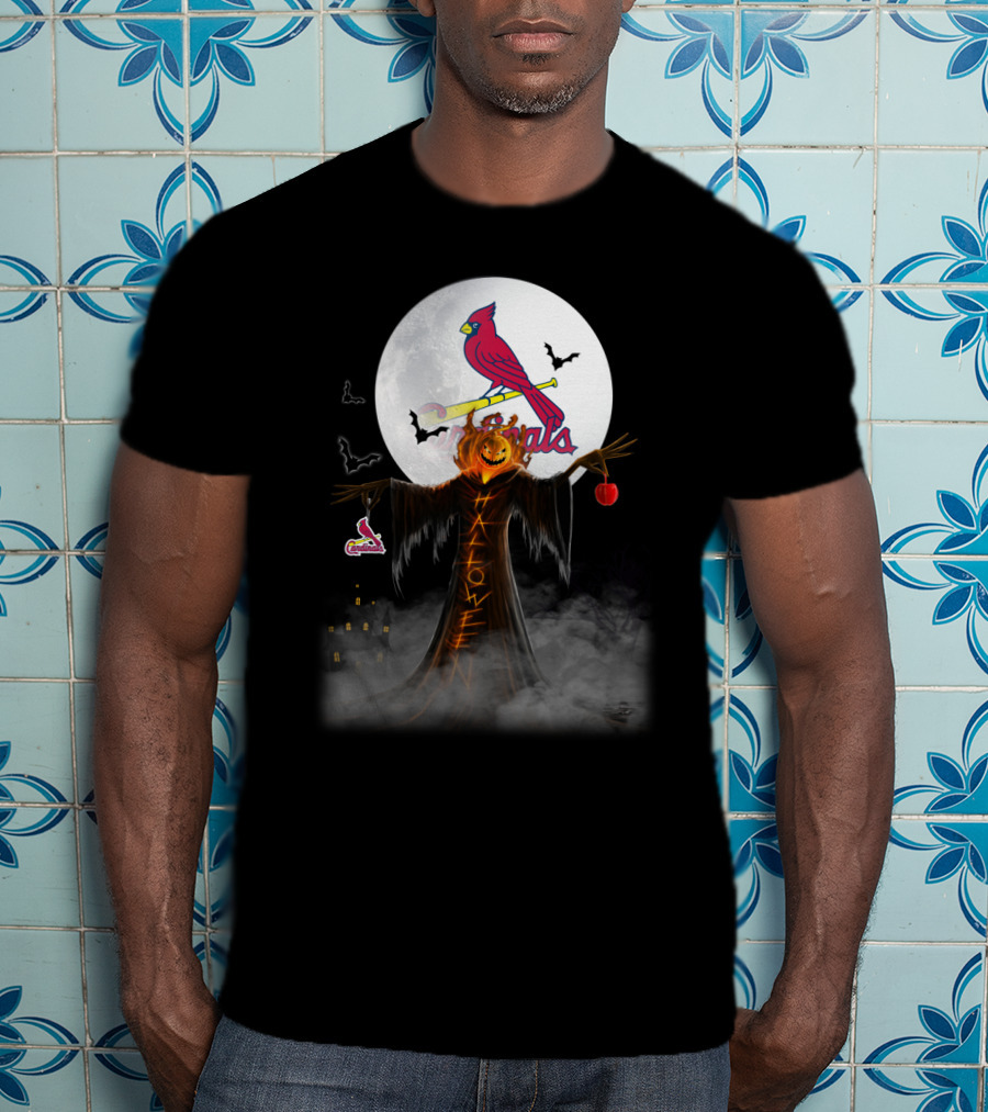 Halloween St. Louis Cardinals Bats Moon Pumpkin Scarecrow T-Shirt