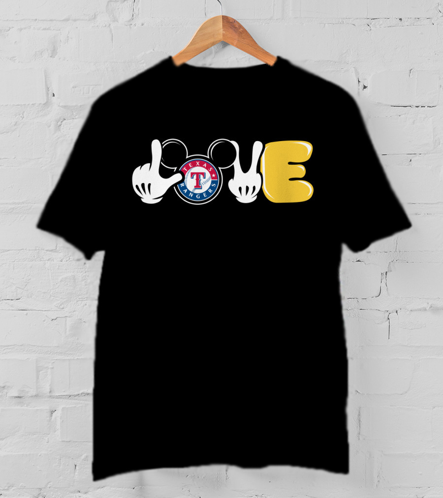 Love Texas Rangers Mickey Mouse Ears And Gloves T-Shirt
