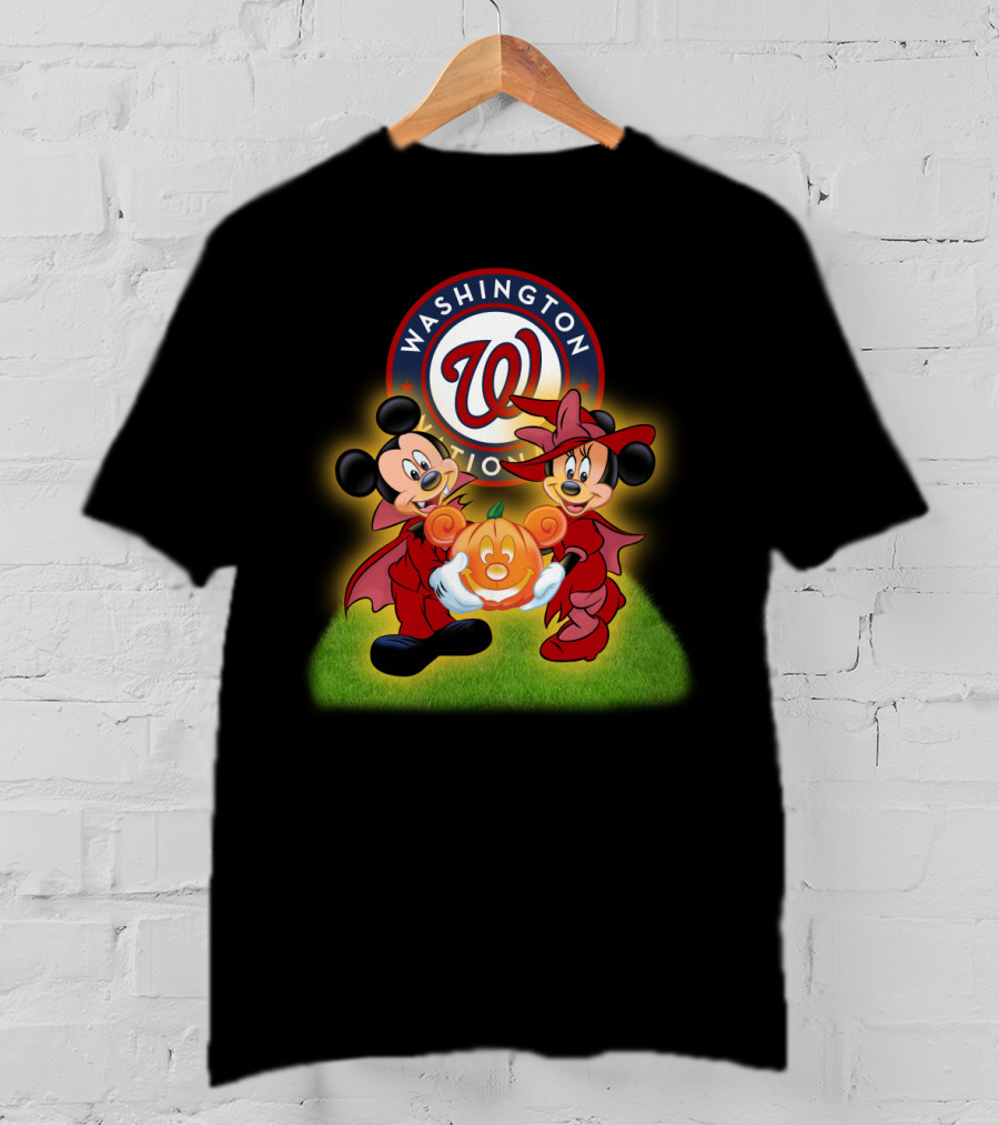 Washington Nationals Halloween Mickey And Minnie With Pumpkin T-Shirt