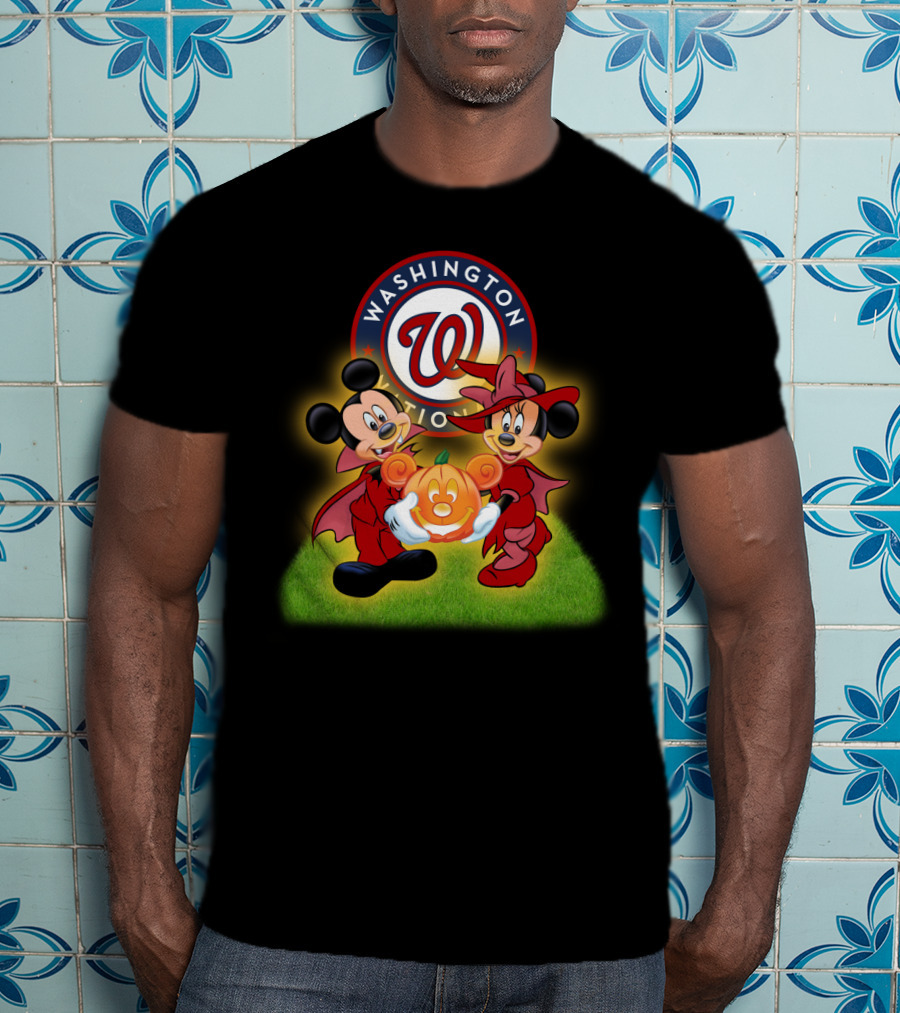 Washington Nationals Halloween Mickey And Minnie With Pumpkin T-Shirt
