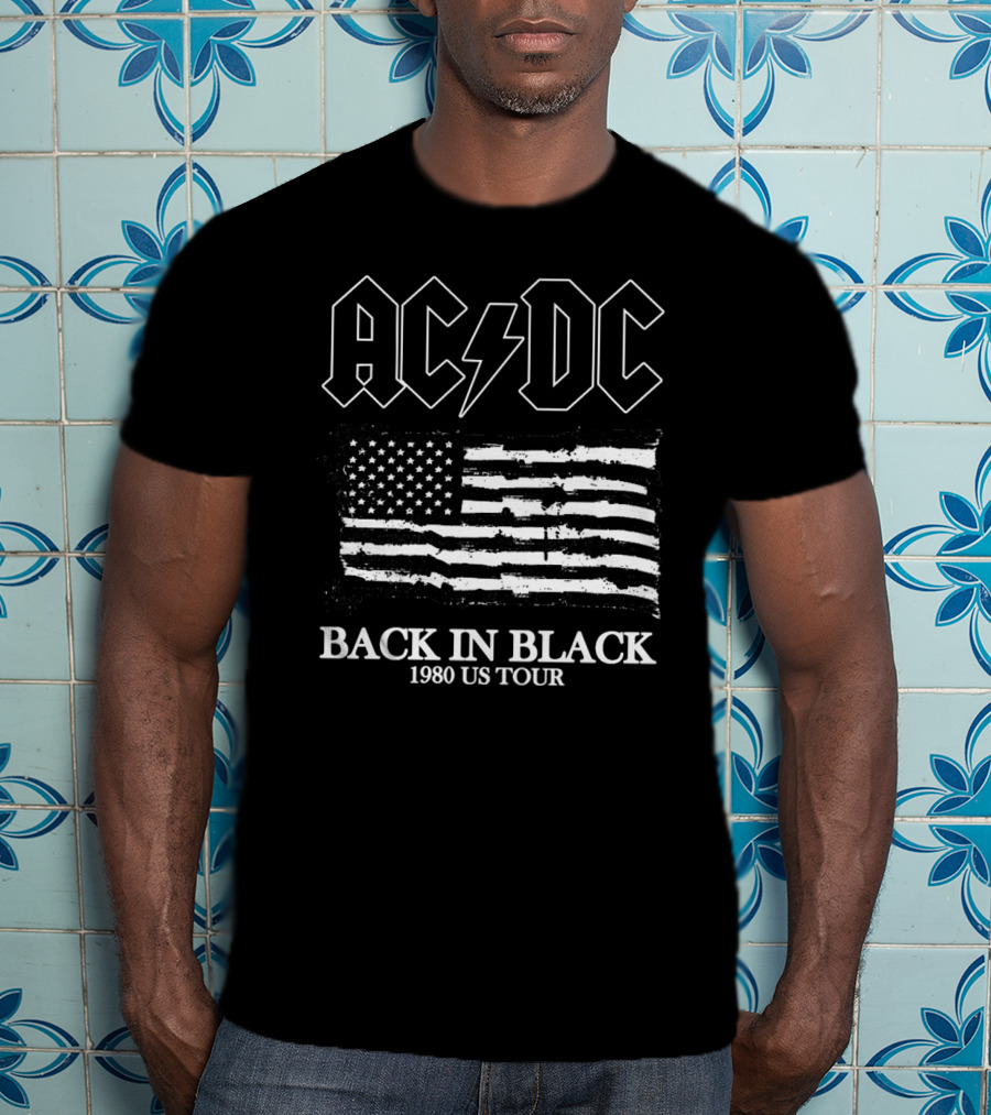 Acdc Back In Black 1980 Us Tour American Flag T-Shirt