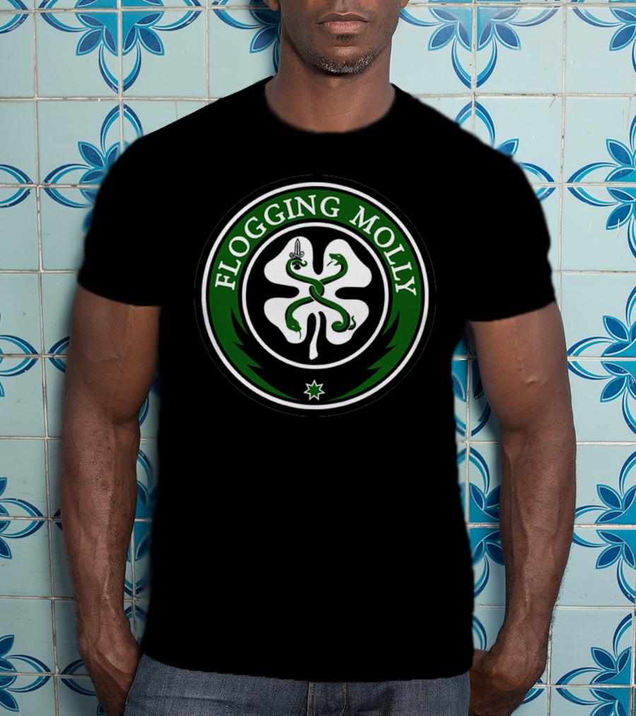 Flogging Molly Clover Emblem With Snake And Sword T-Shirt