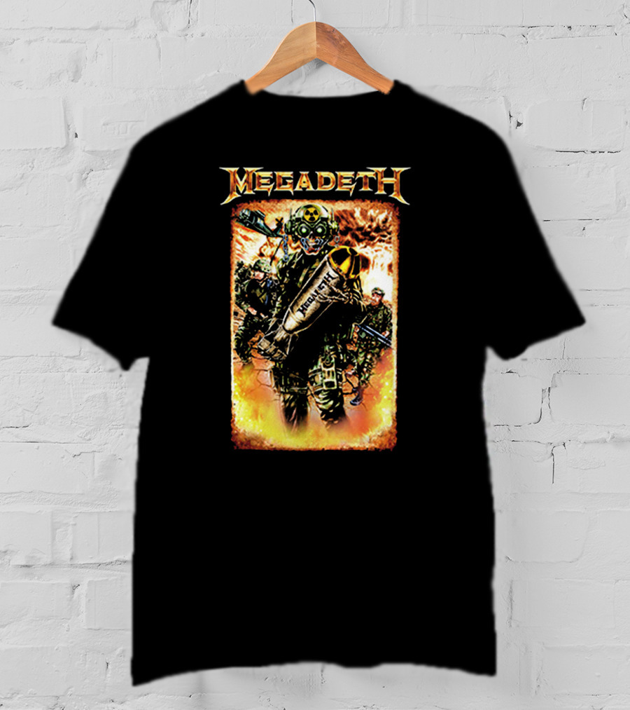 Megadeth Soldiers Holding Bomb With Radiation Symbol In Fiery T-Shirt