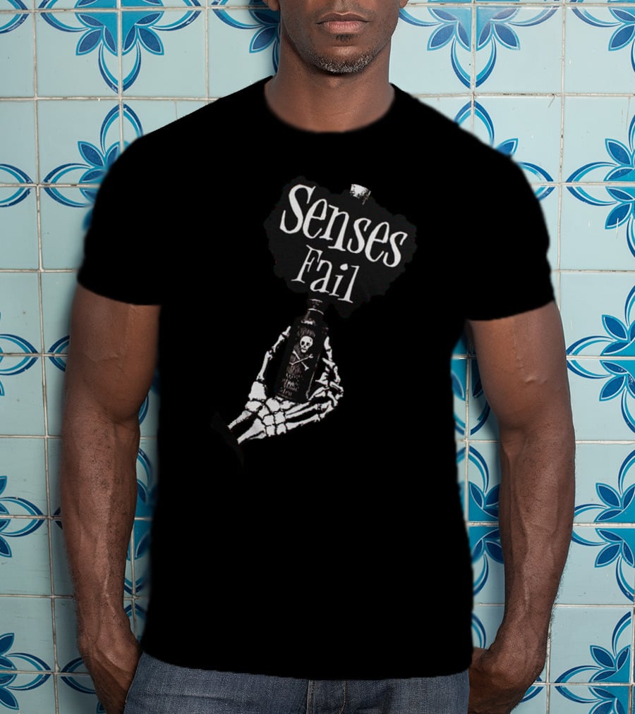 Senses Fail Skeleton Hand Holding Poison Bottle T-Shirt