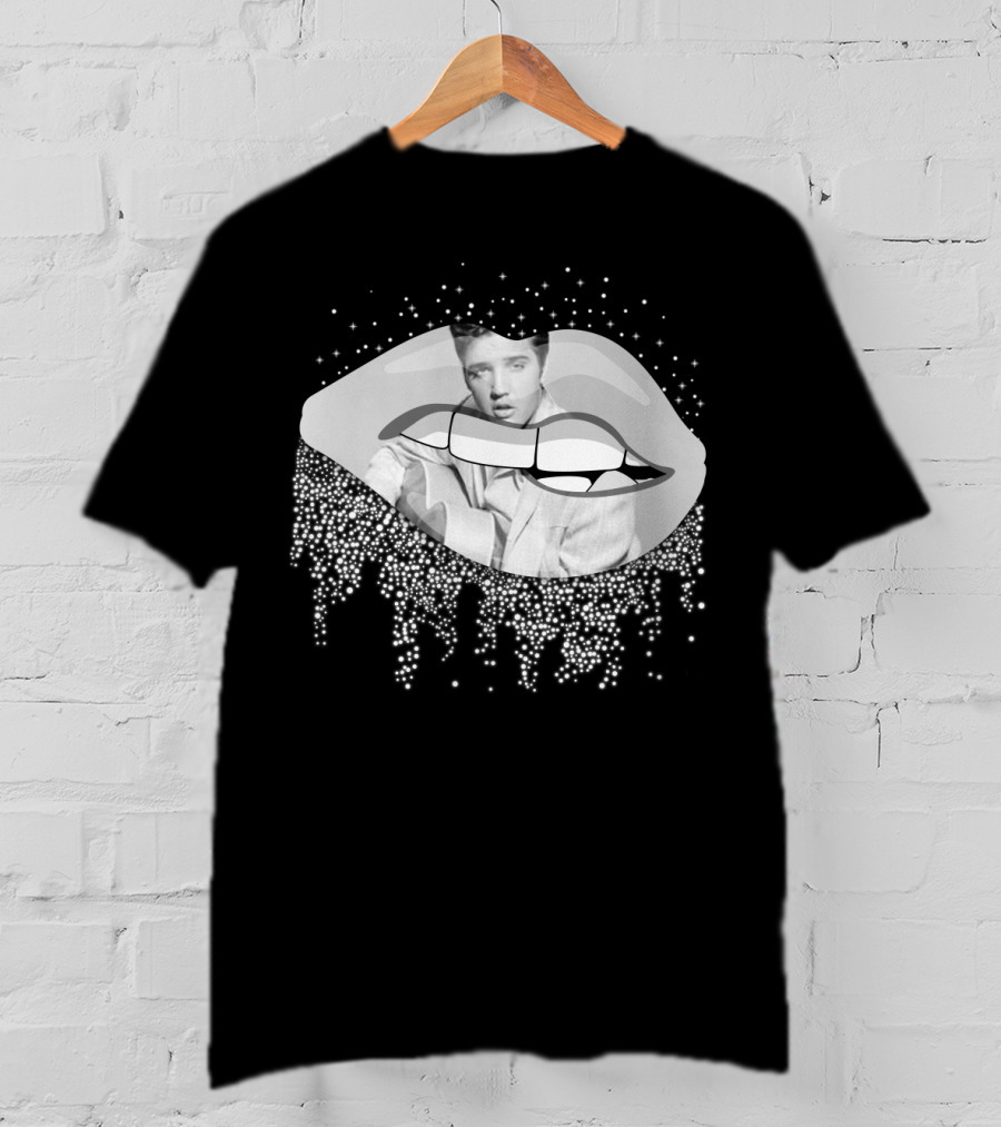 Elvis Presley Iconic Lips Glam Sparkle T-Shirt