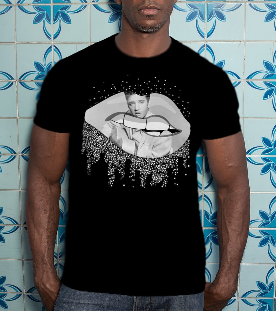 Elvis Presley Iconic Lips Glam Sparkle T-Shirt