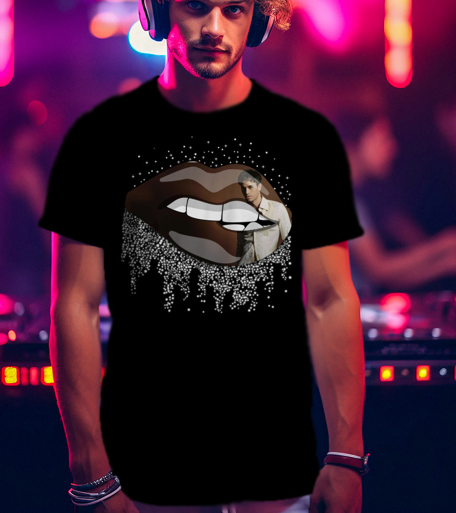 Enrique Iglesias Graphic With Sparkling Lips T-Shirt