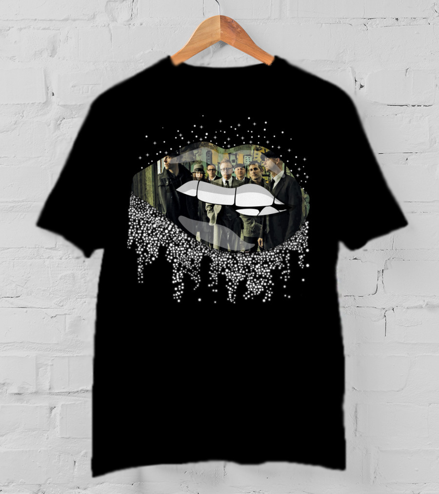 Flogging Molly Band Members Inside Luminous Lips With Dripping Sparkle Effect T-Shirt
