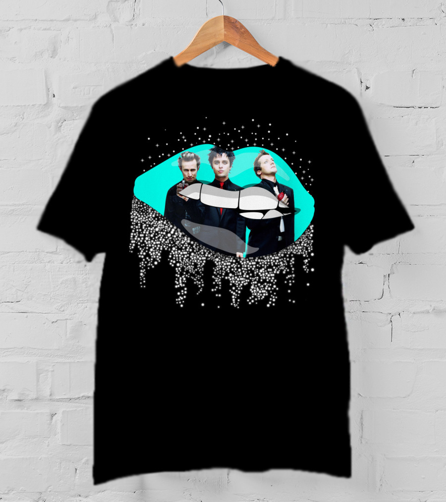 Green Day Dripping Glitter Lip Pop Art Band Members T-Shirt