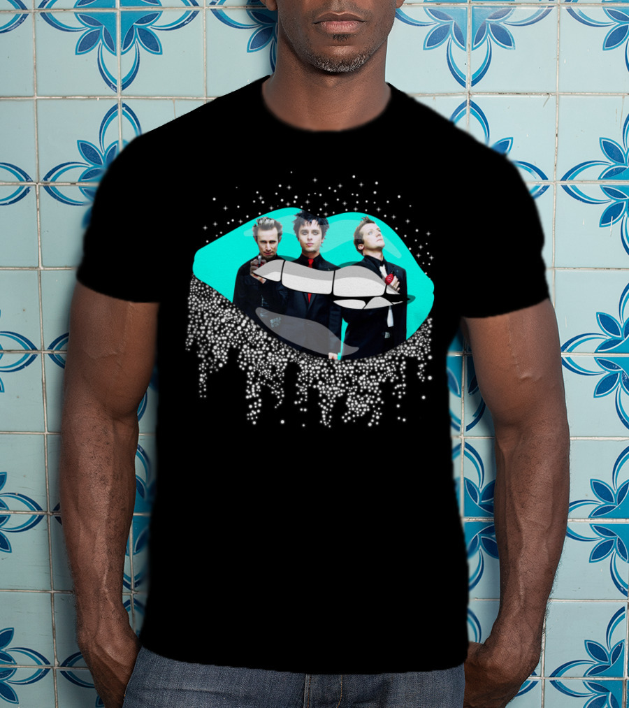 Green Day Dripping Glitter Lip Pop Art Band Members T-Shirt