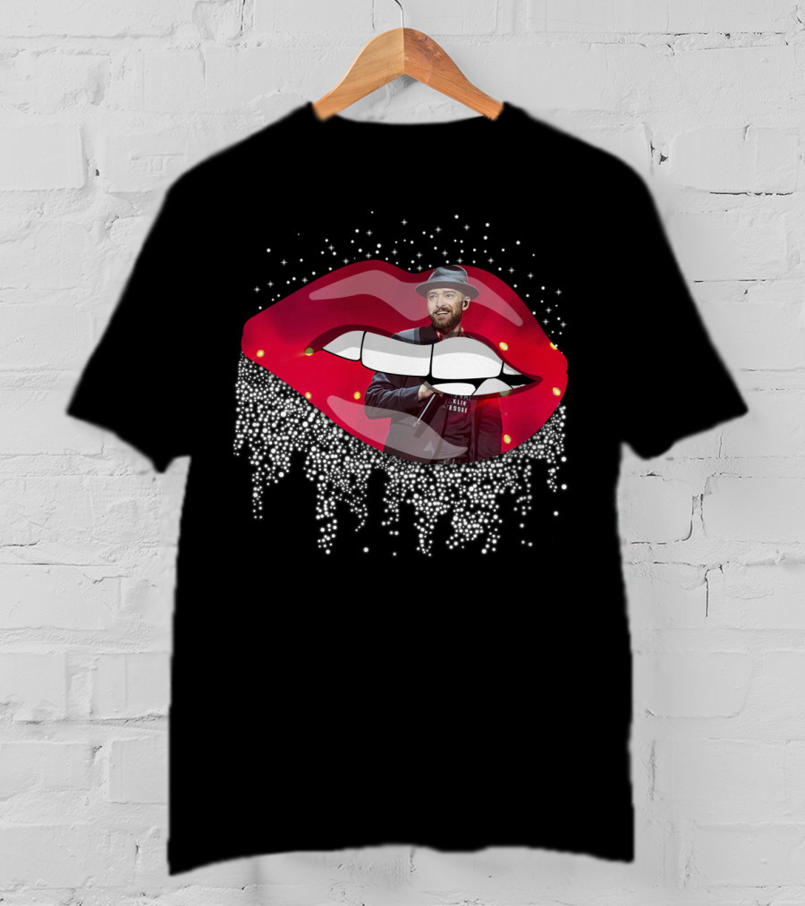 Justin Timberlake Red Lips Dripping Rhinestones Hat T-Shirt