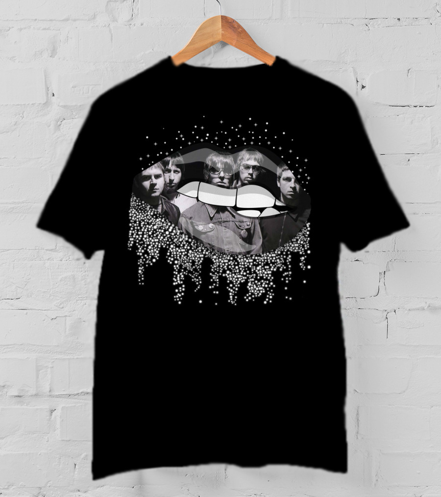 Oasis Band Portrait With Glittered Lips T-Shirt