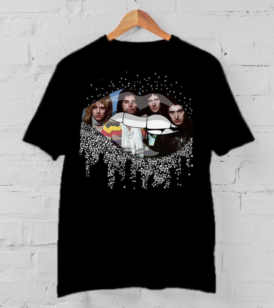 Queen Dripping Glitter Lips Iconic Rock Band Members T-Shirt