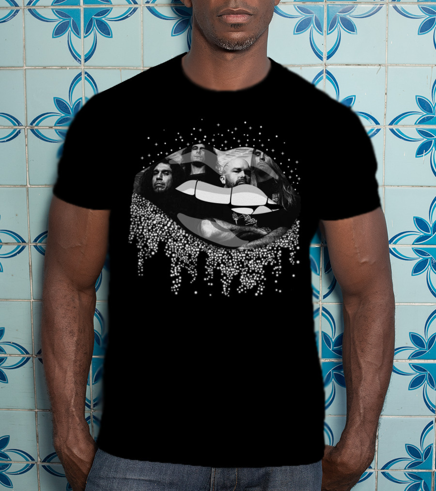 Slayer Band Members With Iconic Lip Mouth Design And Glowing Effects T-Shirt