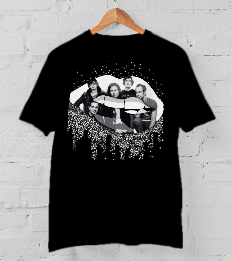 The Strokes Band Overlayed On Glittering Lips T-Shirt