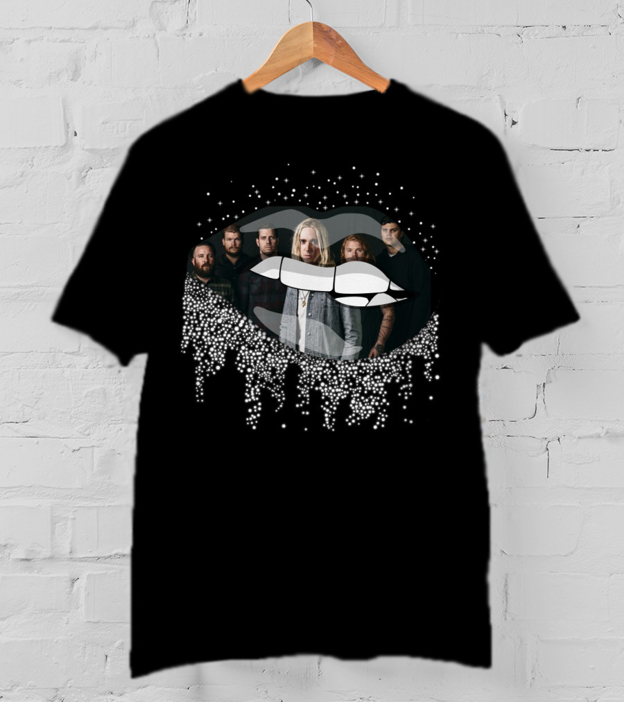 Underoath Band Members Inside Stylized Lips With Dripping Dots T-Shirt