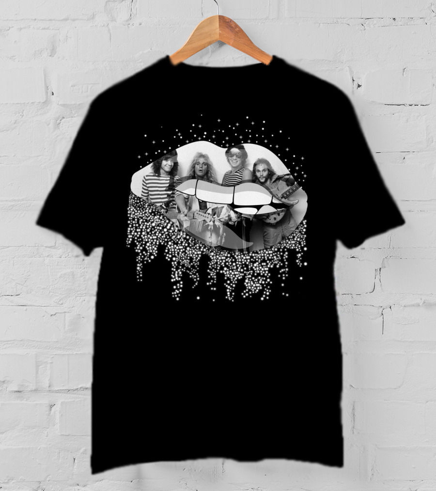 Van Halen Black And White Band Members With Dripping Lips Art T-Shirt