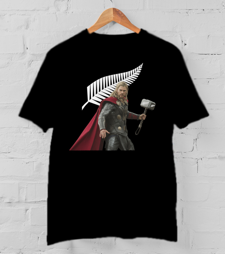 All Blacks Thor With Silver Fern And Hammer T-Shirt