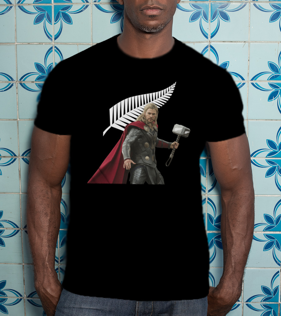 All Blacks Thor With Silver Fern And Hammer T-Shirt