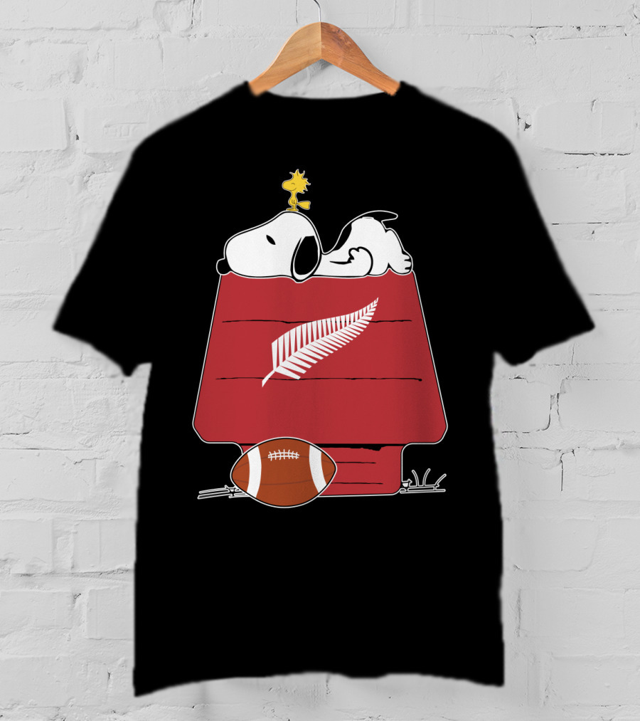 Snoopy Woodstock All Blacks Rugby Fern Football House T-Shirt