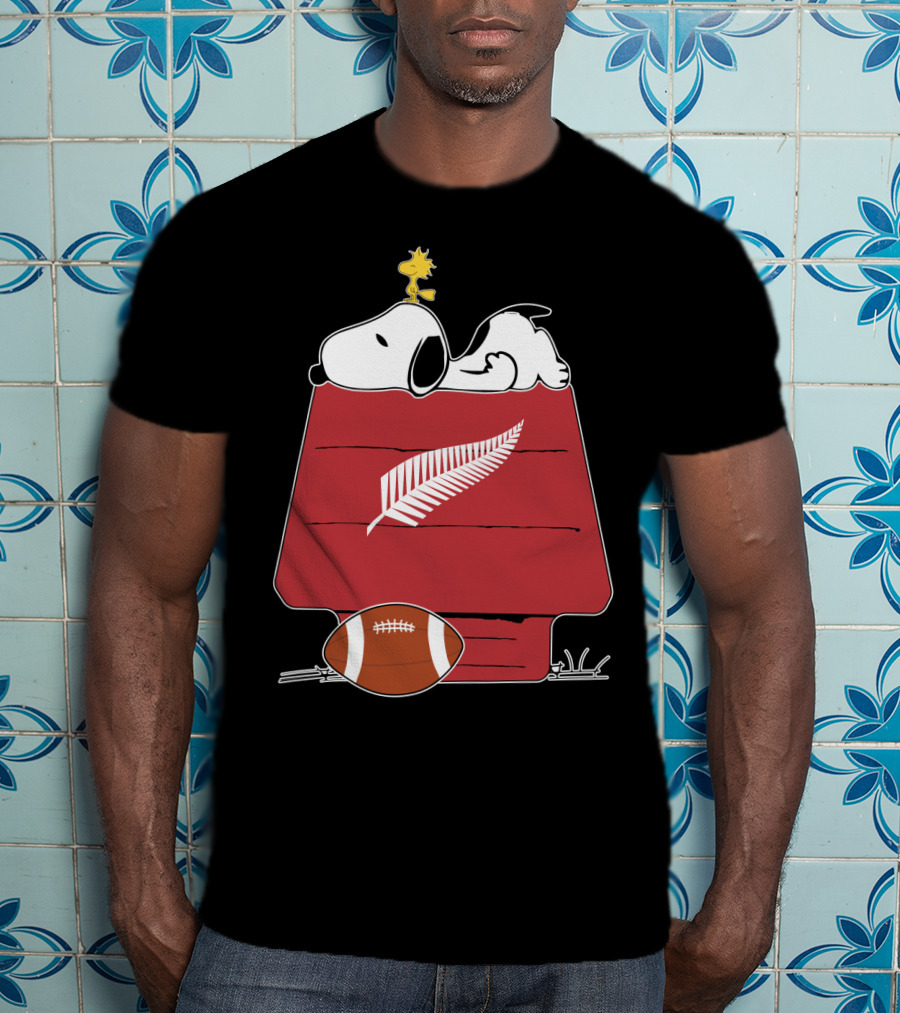 Snoopy Woodstock All Blacks Rugby Fern Football House T-Shirt