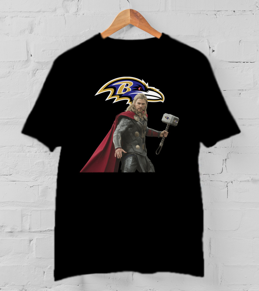 Baltimore Ravens Thor Crossover With Mjolnir Hammer T-Shirt