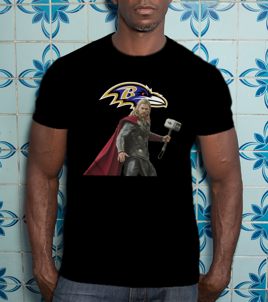 Baltimore Ravens Thor Crossover With Mjolnir Hammer T-Shirt