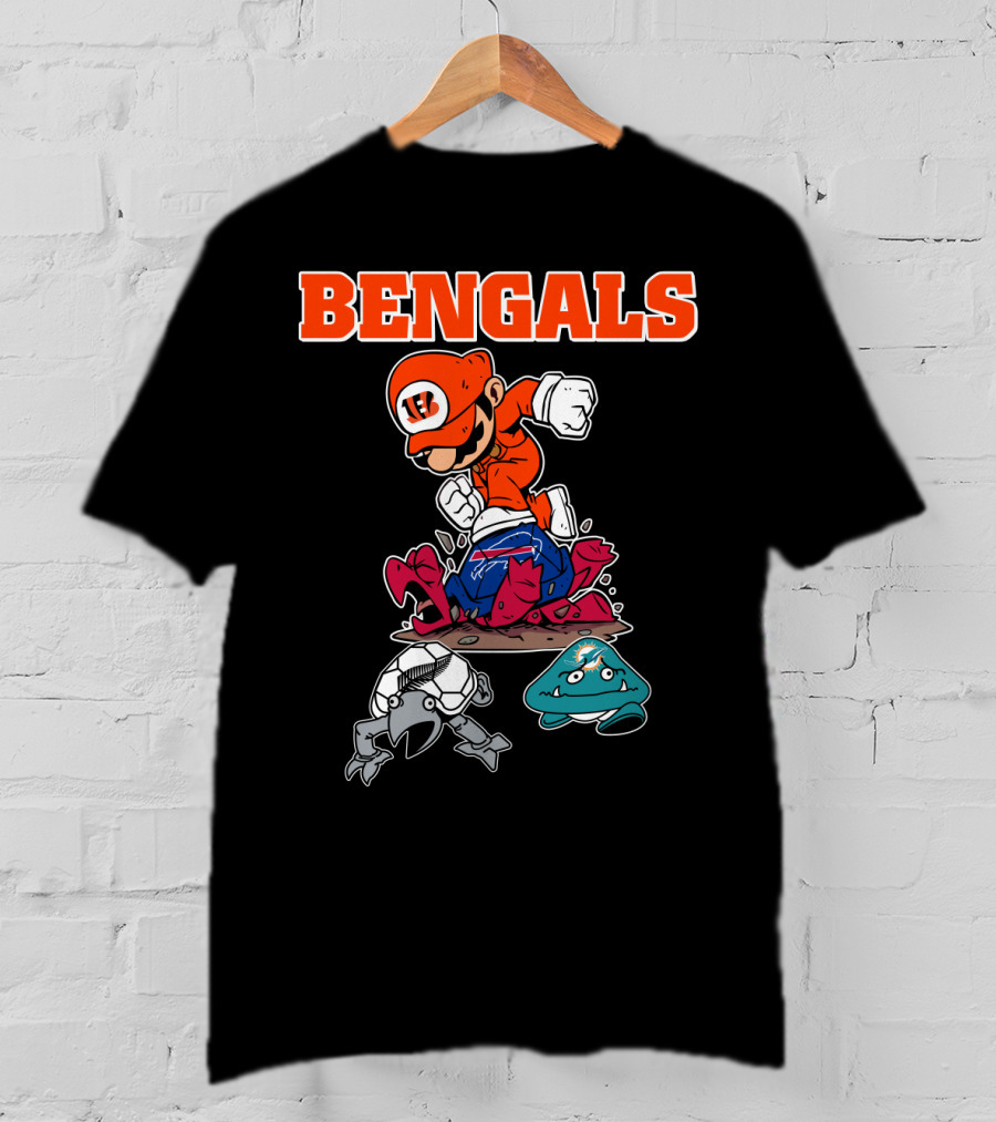 Bengals Mario Parody Knocking Out Football Opponents T-Shirt