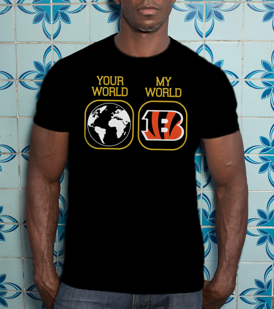 Your World My World Bengals 5 Earth Map Football T-Shirt