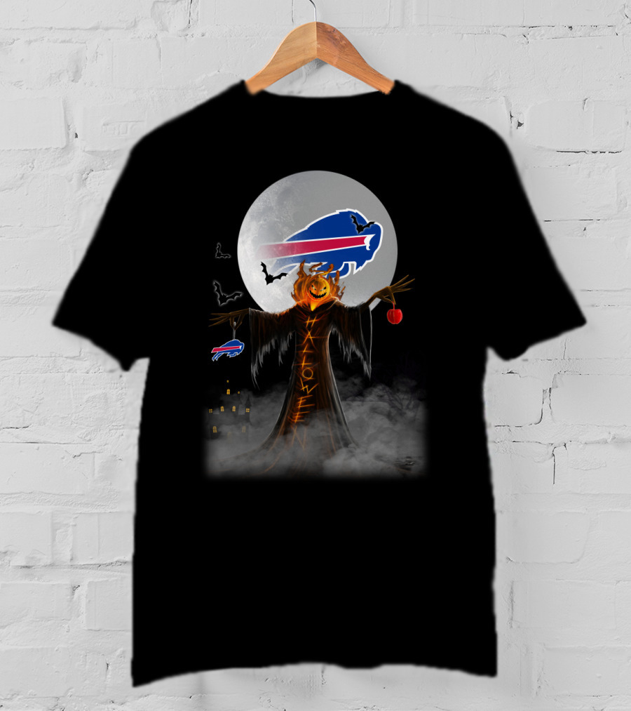 Buffalo Bills Halloween Moon Pumpkin Buffalo Logo Bats Haunted House T-Shirt