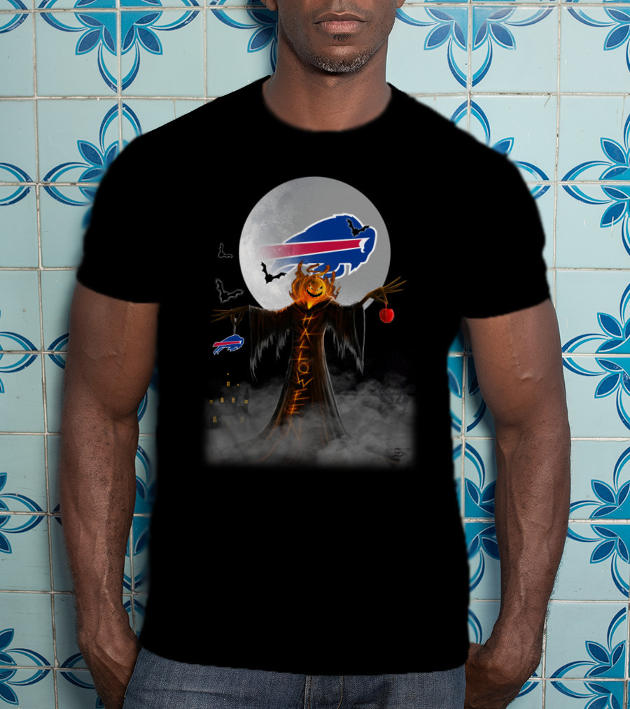 Buffalo Bills Halloween Moon Pumpkin Buffalo Logo Bats Haunted House T-Shirt