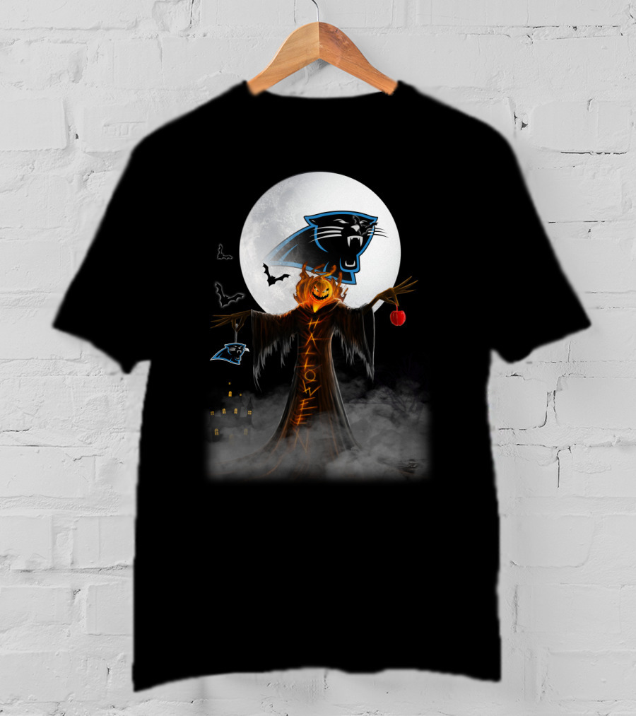 Halloween Carolina Panthers Moonlit Pumpkin Scarecrow T-Shirt