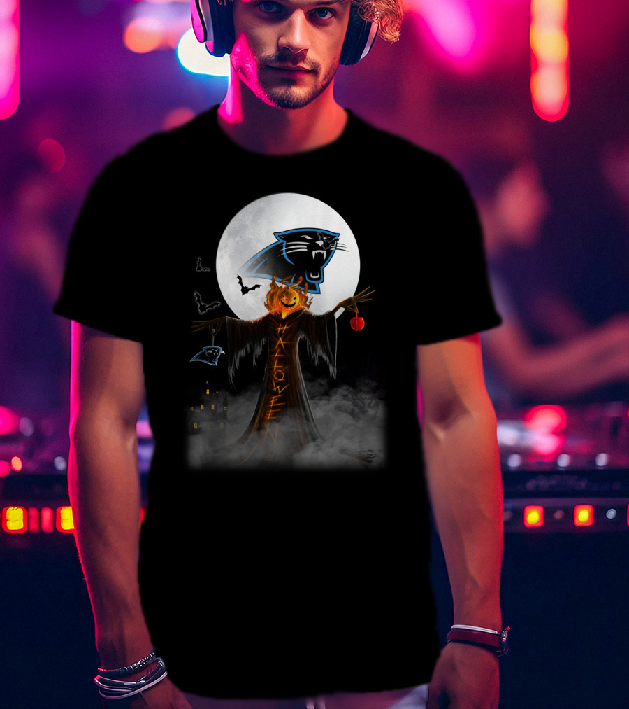 Halloween Carolina Panthers Moonlit Pumpkin Scarecrow T-Shirt