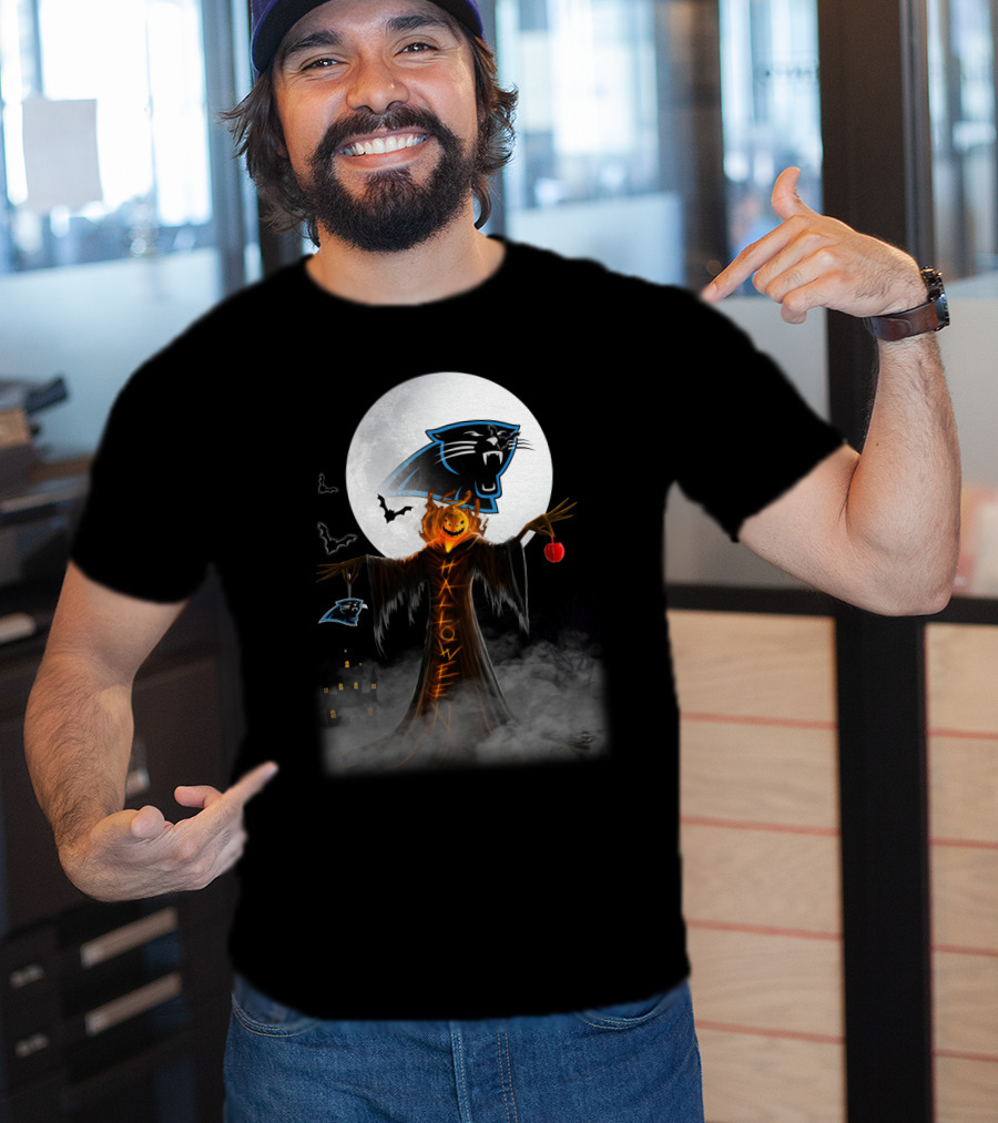 Halloween Carolina Panthers Moonlit Pumpkin Scarecrow T-Shirt