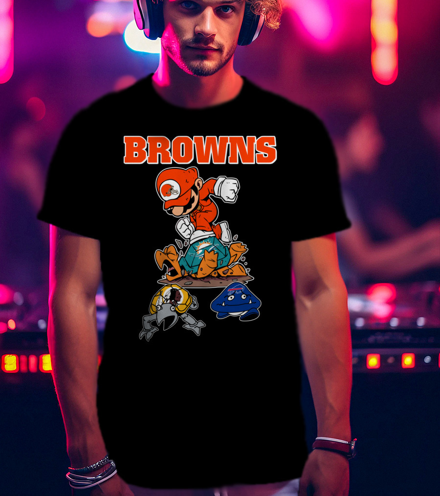 Browns Super Mario Style Character Stomping Nfl Rivals T-Shirt