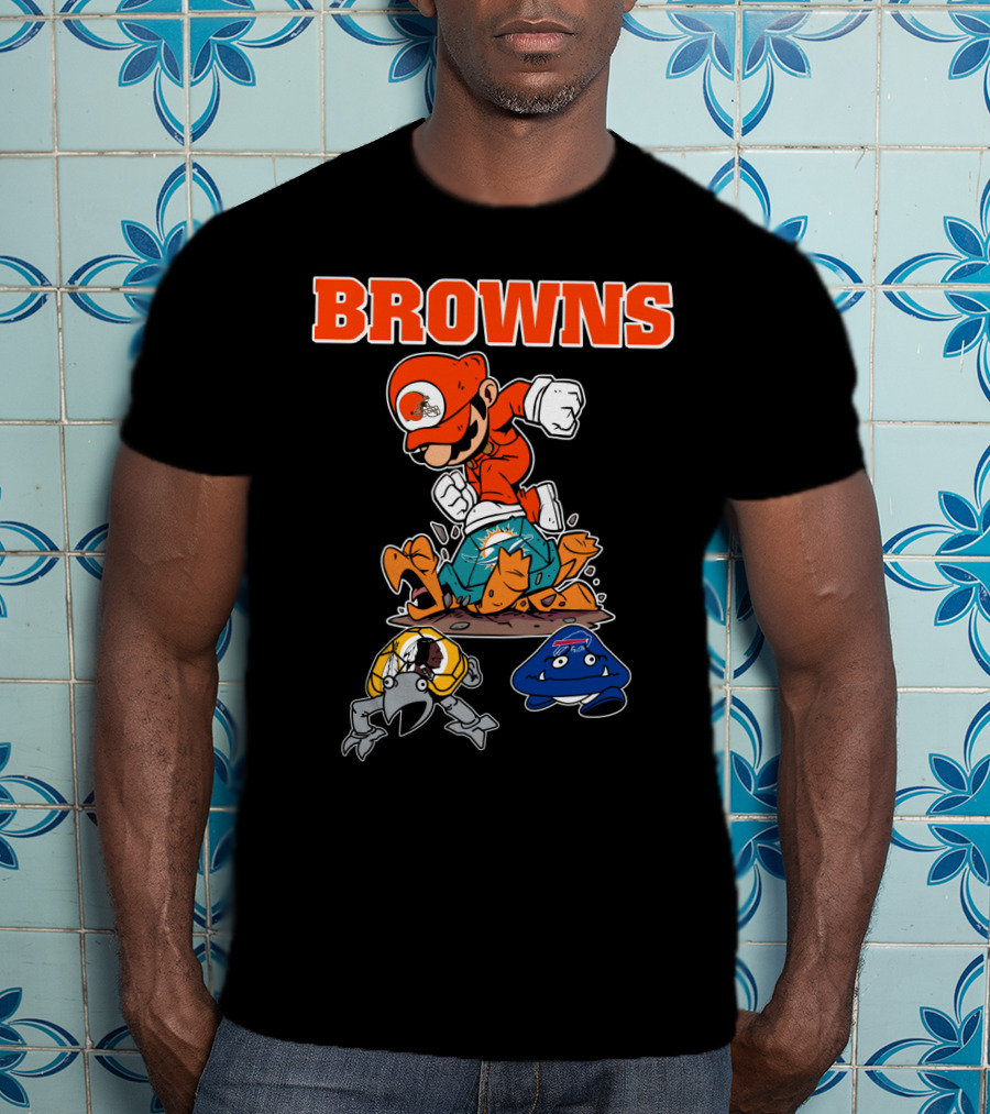 Browns Super Mario Style Character Stomping Nfl Rivals T-Shirt