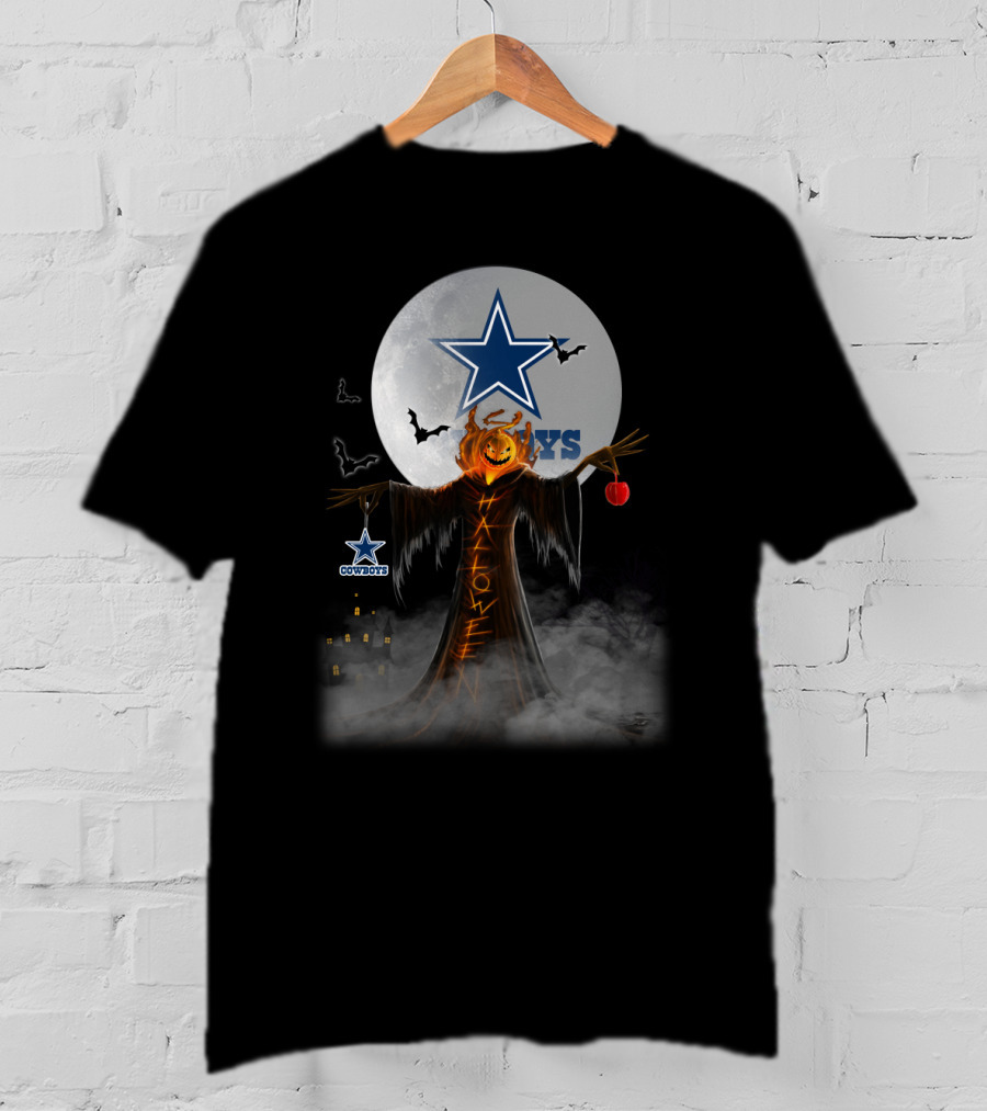 Halloween Dallas Cowboys Pumpkin Star Logo Bats Moon House T-Shirt