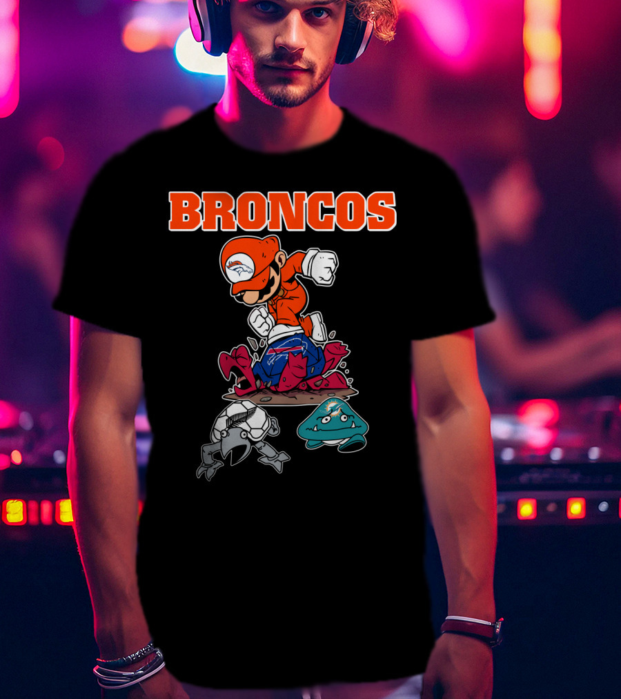 Broncos Denver Mario Jumping Over Enemies T-Shirt