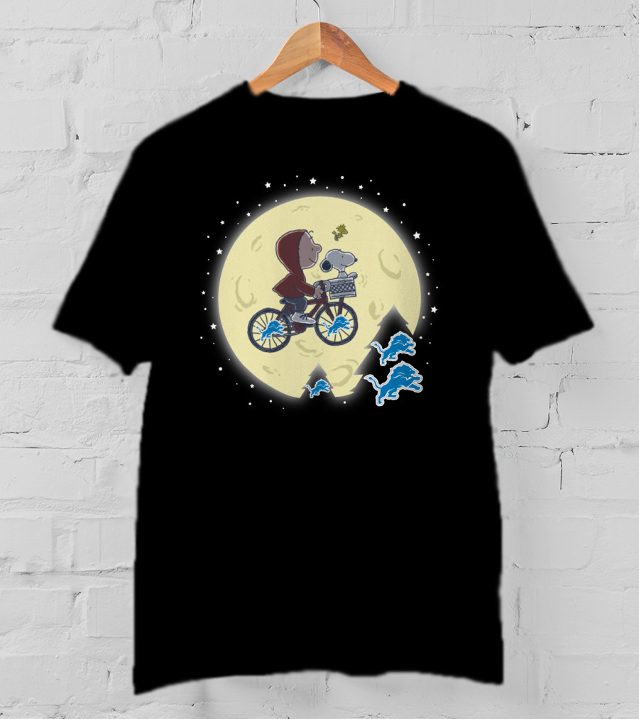 Halloween Detroit Lions Moonlit Bicycle Ride Peanuts Crossover T-Shirt