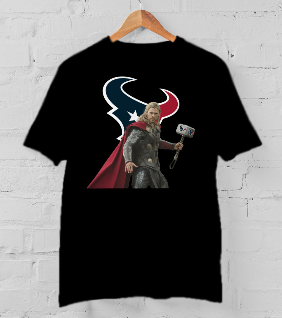 Houston Texans Thor Hammer Collaboration Marvel Crossover T-Shirt