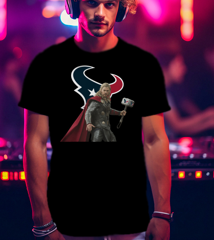 Houston Texans Thor Hammer Collaboration Marvel Crossover T-Shirt