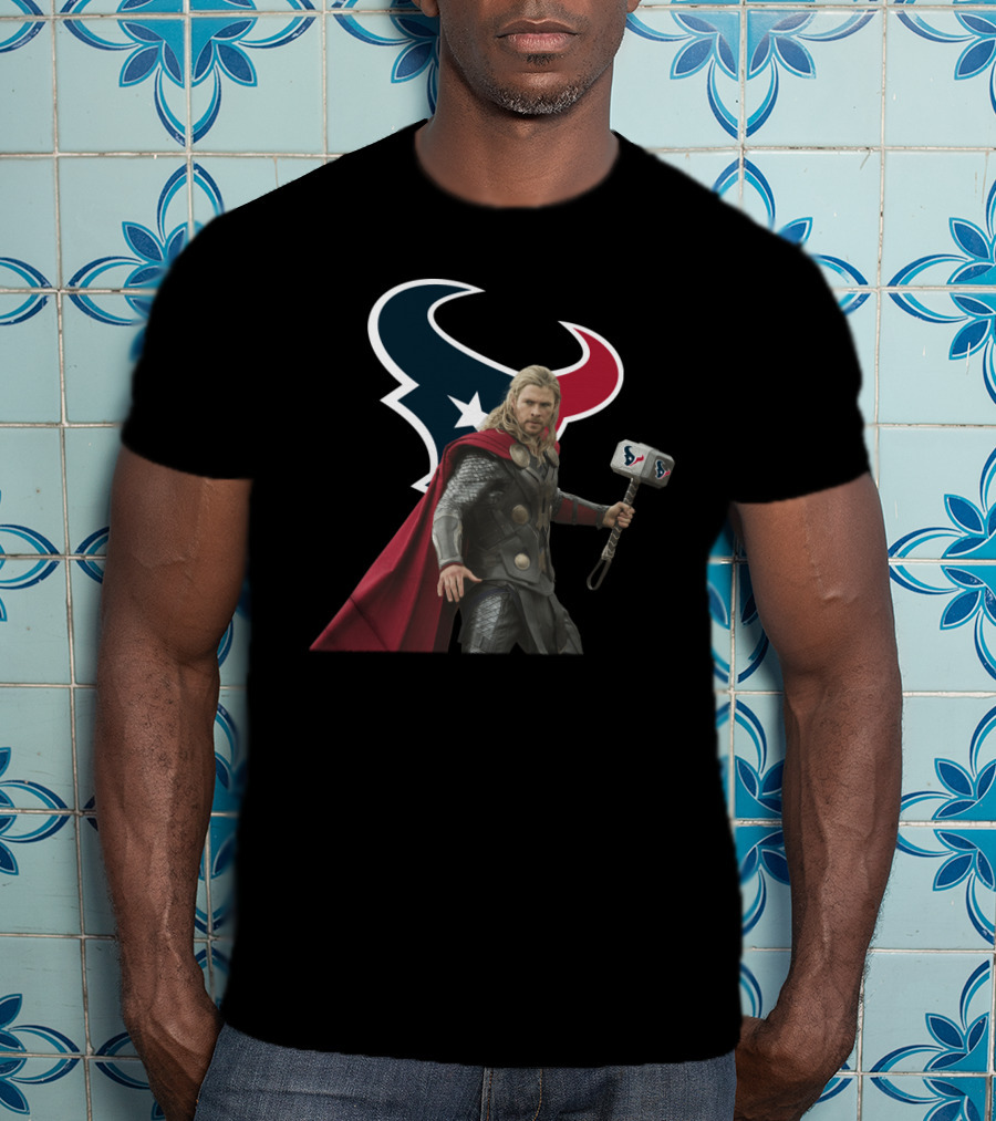 Houston Texans Thor Hammer Collaboration Marvel Crossover T-Shirt