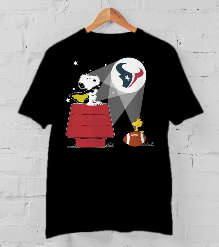 Snoopy And Woodstock With Football Under Houston Texans T-Shirt