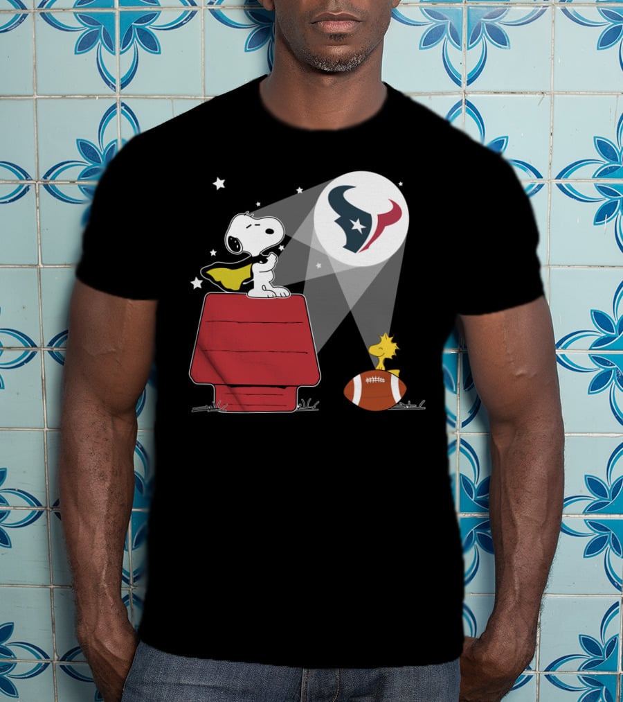 Snoopy And Woodstock With Football Under Houston Texans T-Shirt