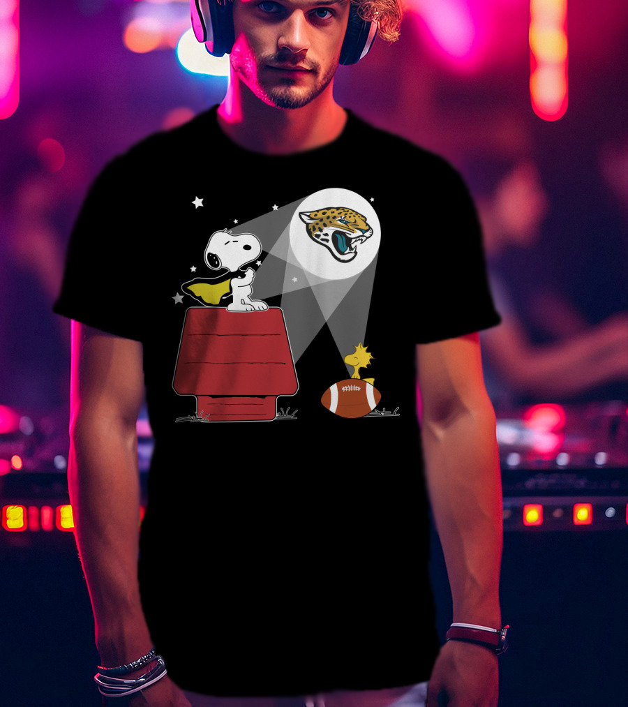 Snoopy And Woodstock Jacksonville Jaguars Football Beagle Moonlight Beam T-Shirt