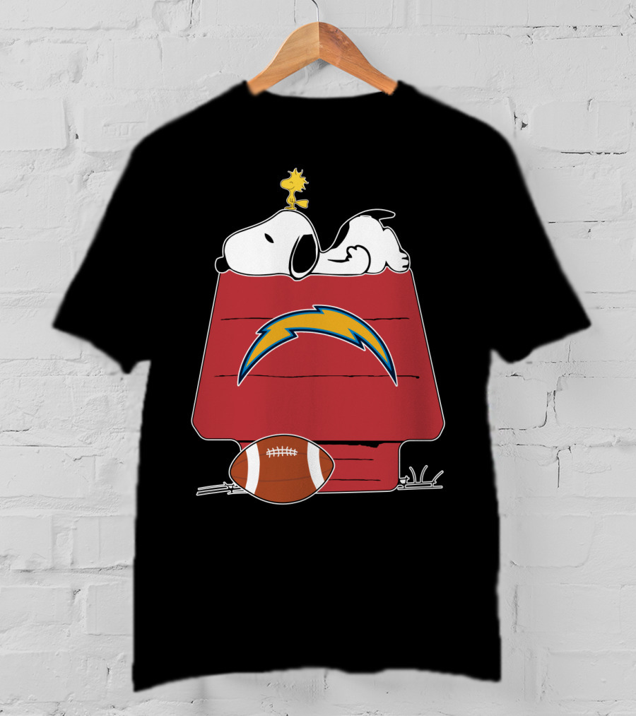Snoopy And Woodstock Los Angeles Chargers Football Doghouse T-Shirt