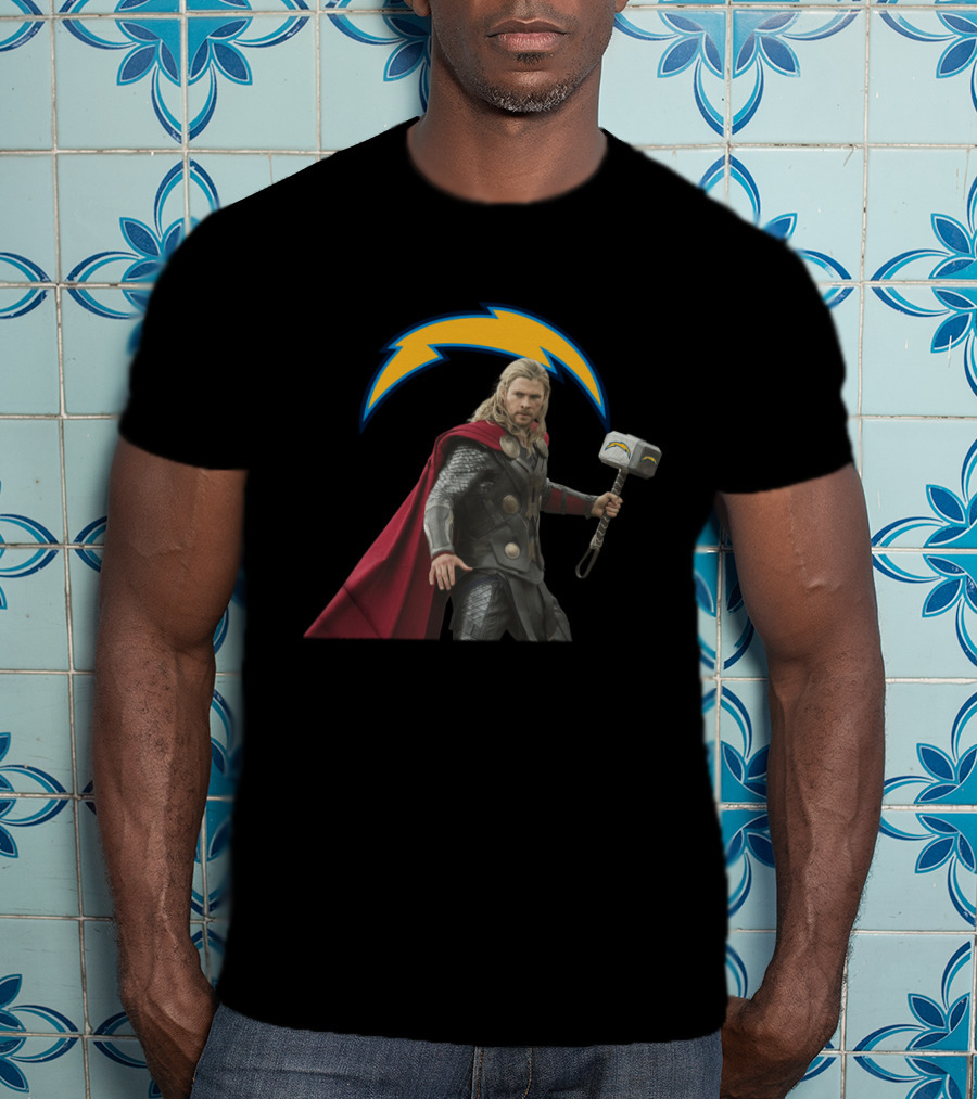 Los Angeles Chargers Thor Lightning Hammer Crossover T-Shirt