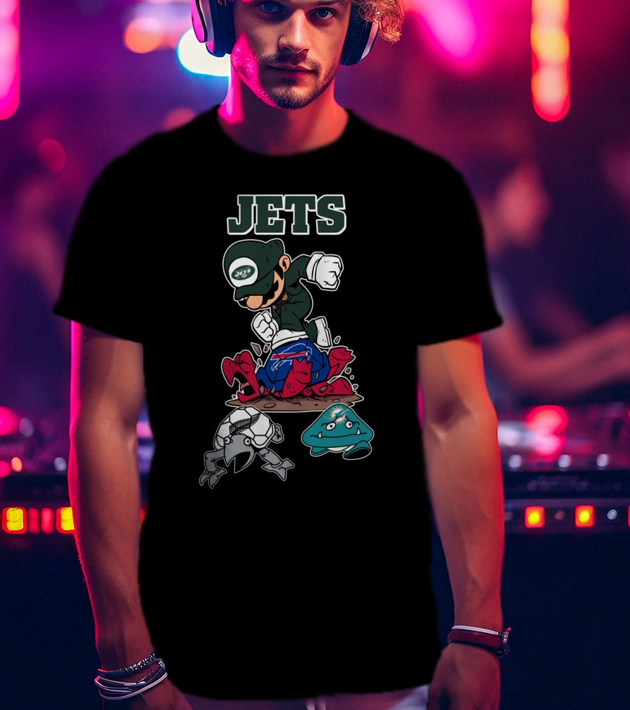 New York Jets Mascot Graphic With Cartoon Characters T-Shirt