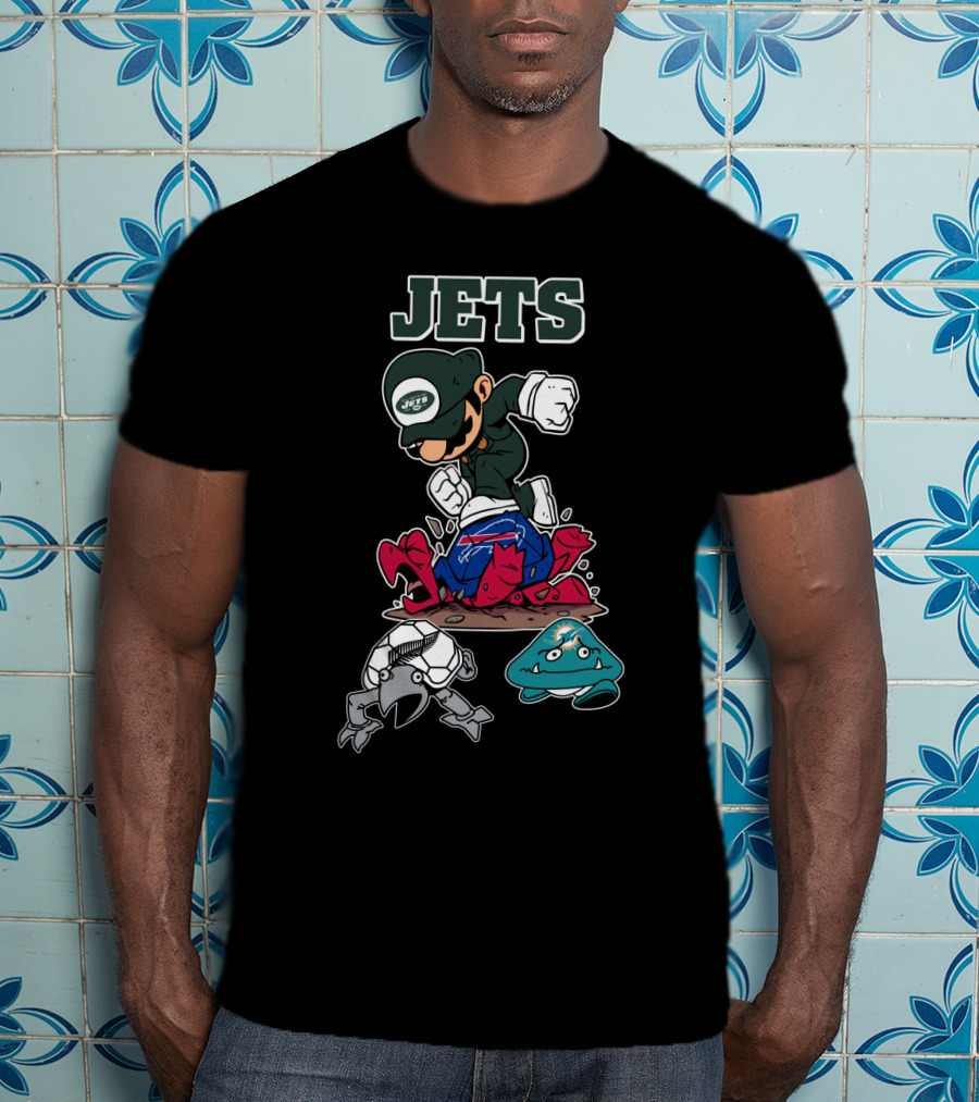 New York Jets Mascot Graphic With Cartoon Characters T-Shirt