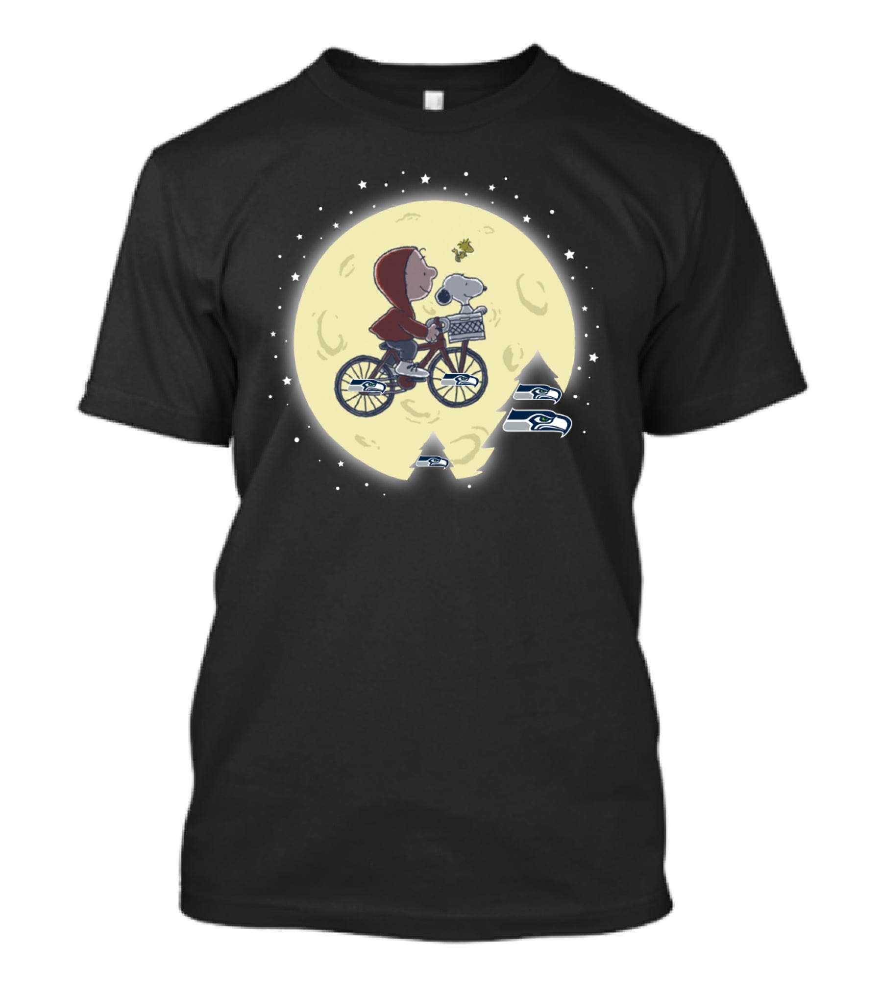 Halloween Seattle Seahawks E.t. And Snoopy Moon Adventure T-Shirt